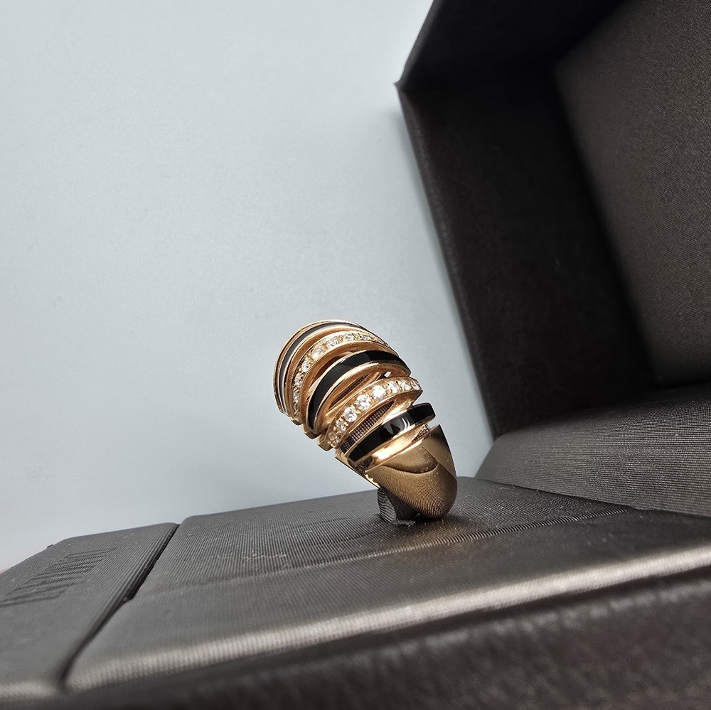 Rare Made in Italy Damiani 18K Rose gold Diamond Onyx Dome Ring Sz 6,5/7 - Picture 5 of 14